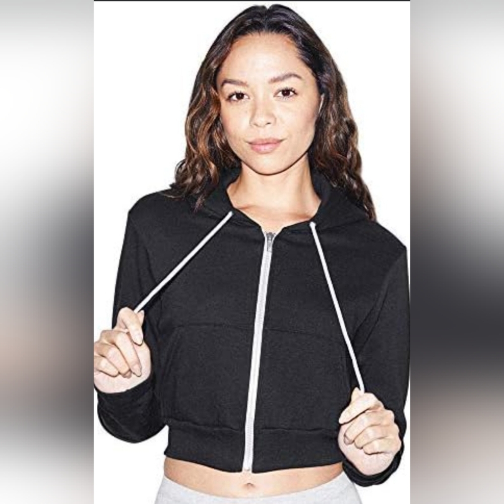 American Apparel Black Cropped Hoodie Large